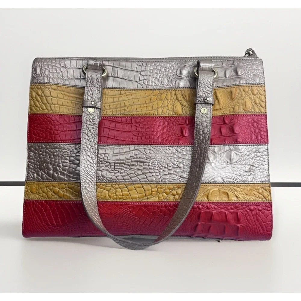 Brahmin Mandy Vineyard Fizz Tricolor Croc Embossed‎ Leather Tote handbag Rare